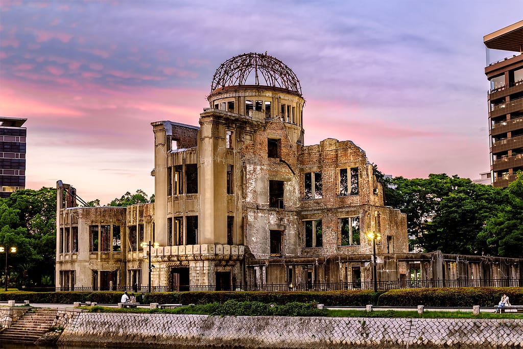 Hiroshima's A-bomb dome at sunset